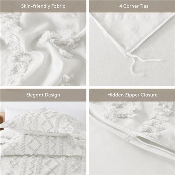 Boho Duvet Cover Queen Size Breathable Tufted Duvet Cover Set for All - Picture 4 of 7